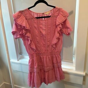LoveShackFancy Natasha Heritage Mini Dress Size Medium Pink ruffle dress